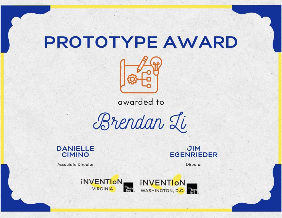 Invention Virginia Prototype Award certificate