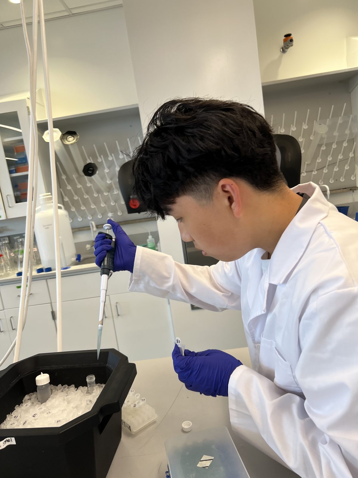 Brendan pipetting samples during biochemistry research